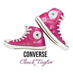 SOLD! CONVERSE Chuck Taylor All Star Sneaker• Pink Patent Leather High Tops • W8